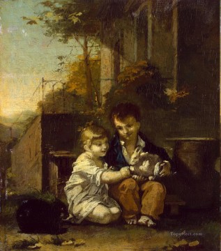  Proudhon Oil Painting - Proudhon Pierre Paul ZZZ Children with a Rabbit pet kids